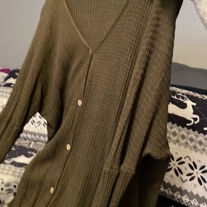 Olive green button down waffle tee